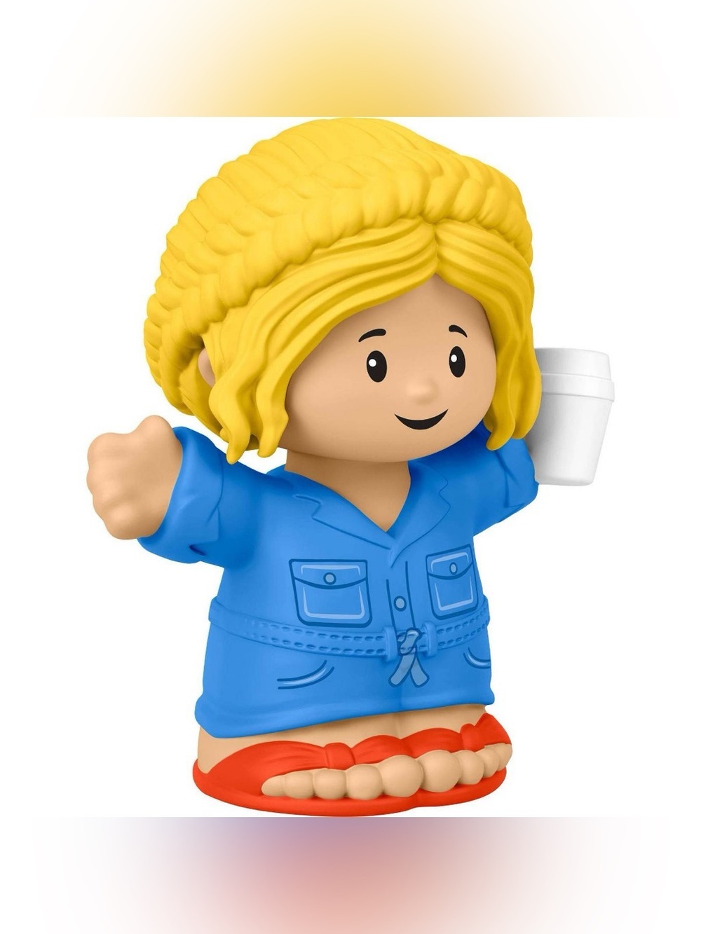 New Fisher-Price Little People Blonde Mother Mom Woman Coffee Blue Robe Slippers - Picture 4 of 7